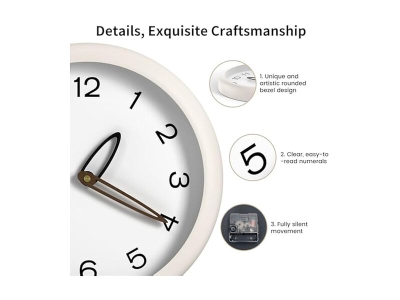 Off White Shatterproof Tempered Glass Safe Wall Clock 12 Inch Silent Non Ticking image number 2
