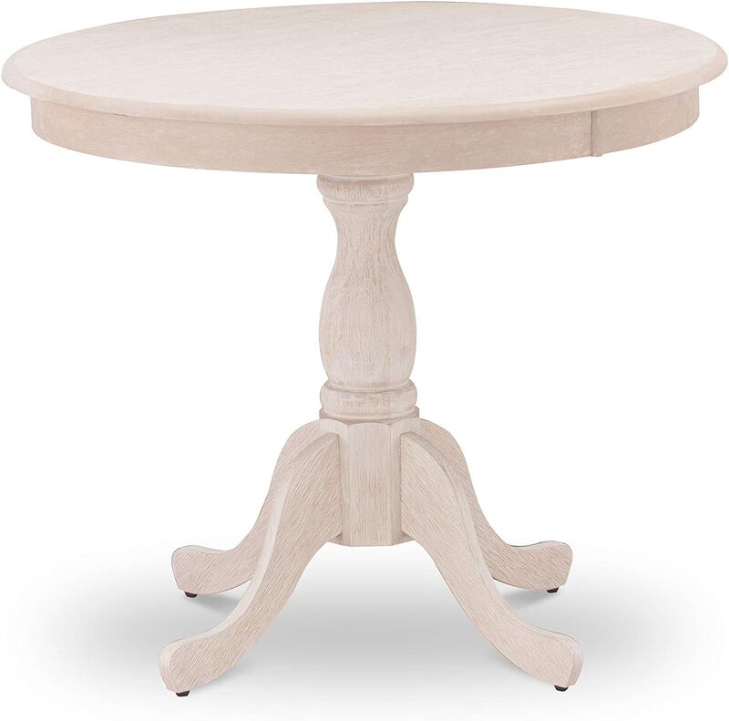 East West Furniture 1-Piece Round Dining Table with Round Wire Brush Butter Cream Table top and Wire Brush Butter Cream Pedestal Leg Finish
