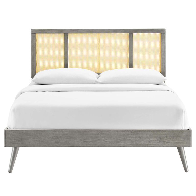 Modway - Kelsea Cane and Wood Full Platform Bed with Splayed Legs
