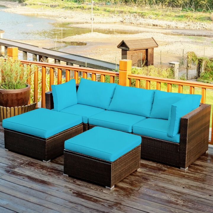 Mondawe 5 Pieces Patio Sectional Rattan Furniture Set with Ottoman Table