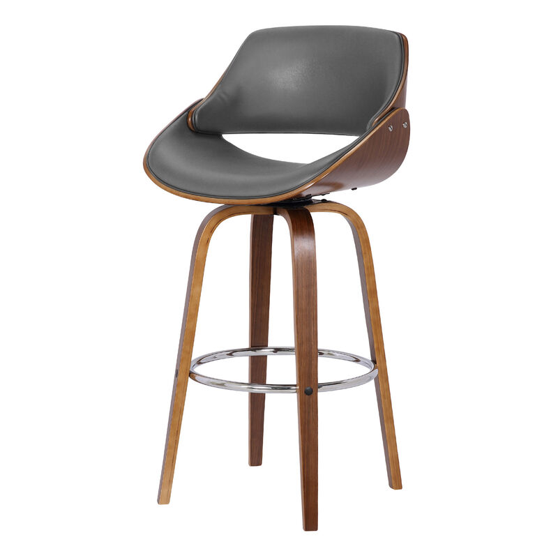 HomeRoots 26" Gray And Brown Faux Leather And Fabric And Iron Low Back Counter Height Swivel Bar Chair image number 5