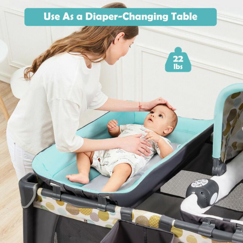 Hivvago 4-in-1 Convertible Portable Baby Playard Newborn Napper with Music and Toys