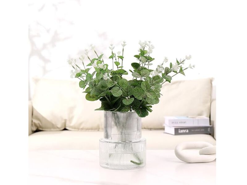 7.5" Ribbed Clear Glass Vase &ndash; Fluted Modern Centerpiece for Wedding & Home D&eacute;cor