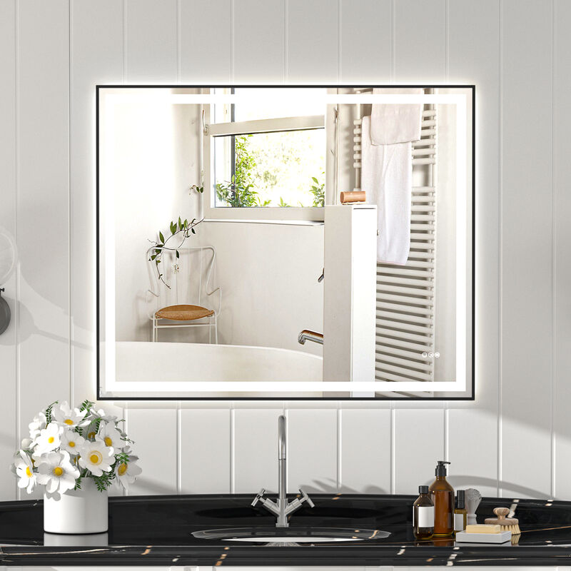 Mirror with Dual LED Light Strips &ndash; Eco-Friendly Front and Back Lighting for Home or Bathroom