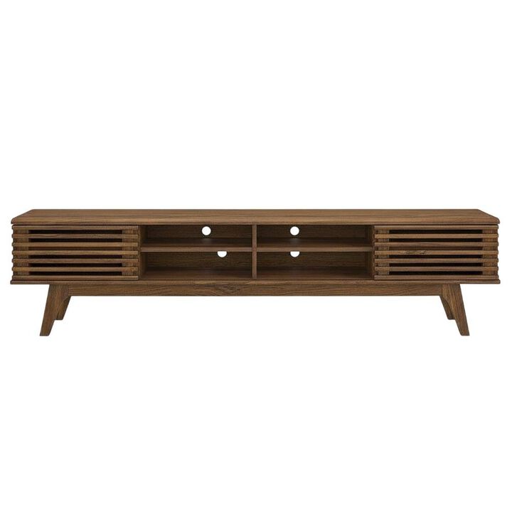 Brown wood entertainment center with spacious TV stand and sleek design