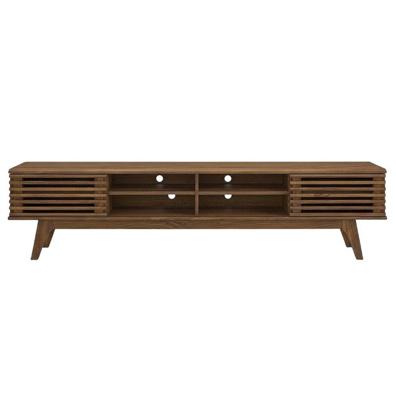 Brown wood entertainment center with spacious TV stand and sleek design image number 1