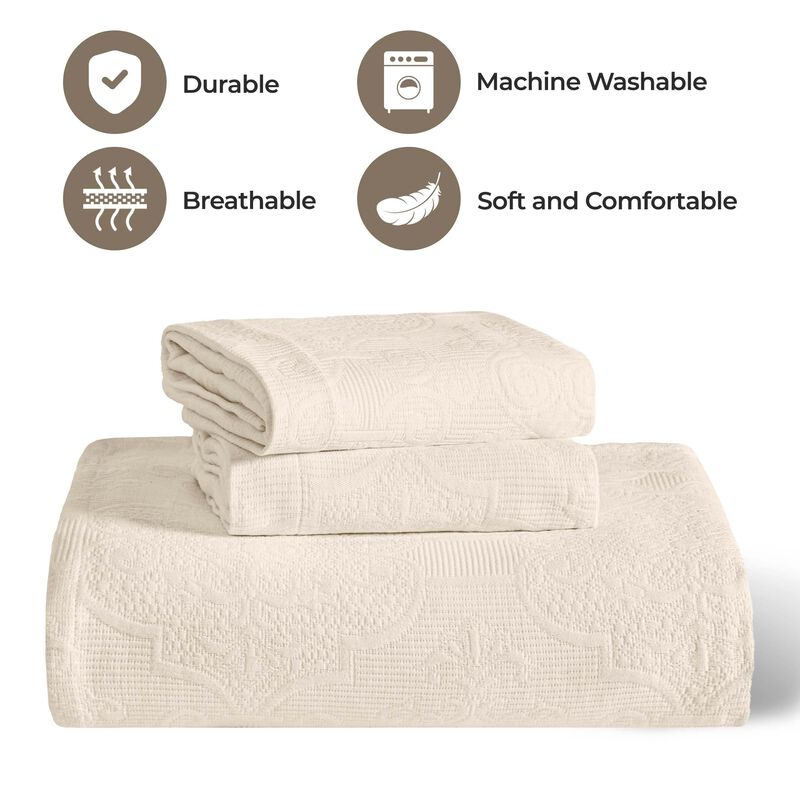 Medallion Pattern Cotton Jacquard Bedspread Set for Full Bedroom Update image number 3