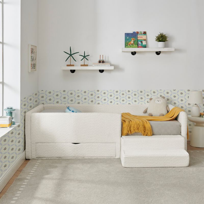Josmok Multi-Functional Boucle Upholstered Toddler Bed image number 3