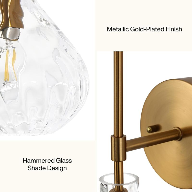 Gold Wall Sconces Set of Two, Hammered Glass Vanity Wall Lamps image number 7