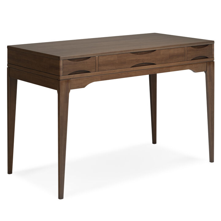 HomeRoots 48" Walnut Solid Wood Writing Desk With Two Drawers