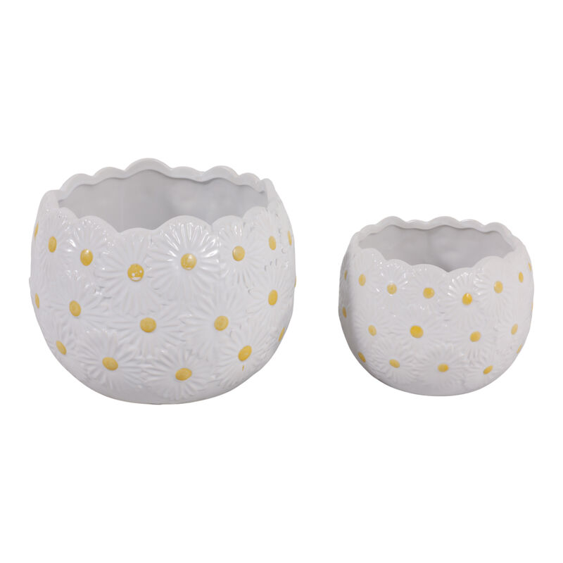 S/2 Daisy Planters, White image number 2