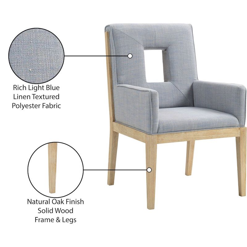 Meridian Furniture Gwendolyn Light Blue Linen Textured Fabric Dining Arm Chair