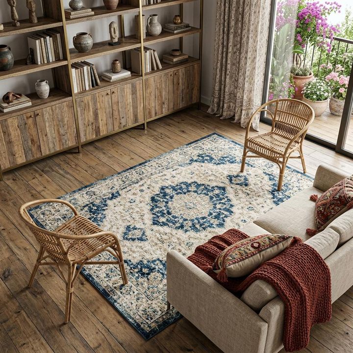 HomeRoots Floral Non Skid Area Rug