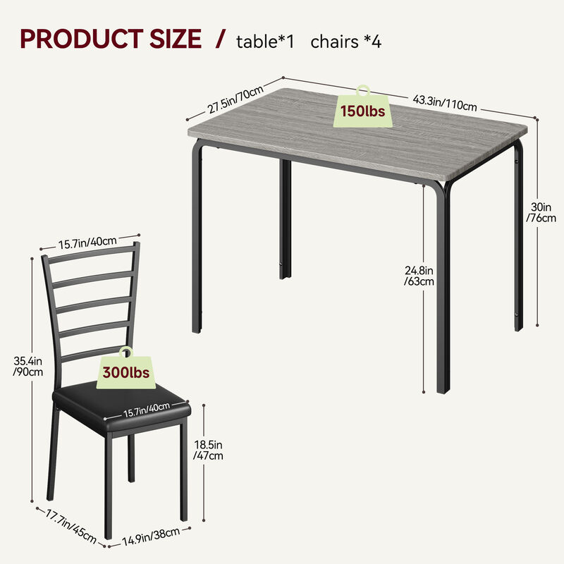 Modern 5-Piece Dining Set for 4 &ndash; Glass Top. 4 PU Chairs &ndash; Space-Saving Metal Frame. For Kitchen, Dining Room, Apartment image number 4