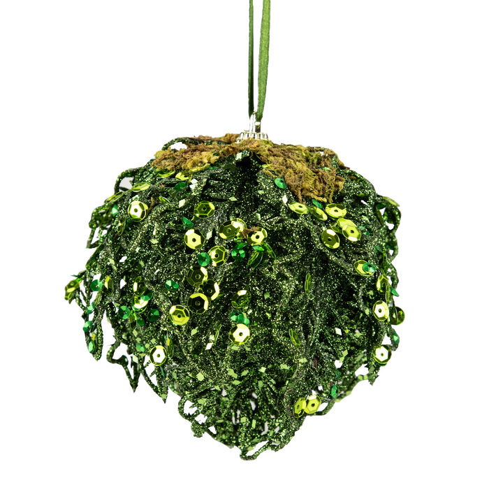 4" Green Glitter and Sequin Leaf Shatterproof Christmas Ball Ornament