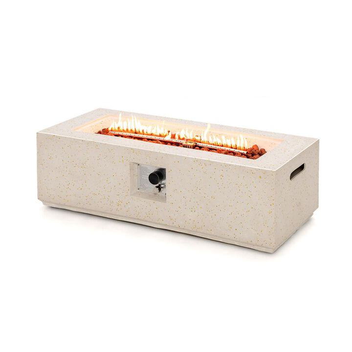 42 Inch 50 000 BTU Rectangle Terrazzo Fire Pit Table with PVC Cover-White
