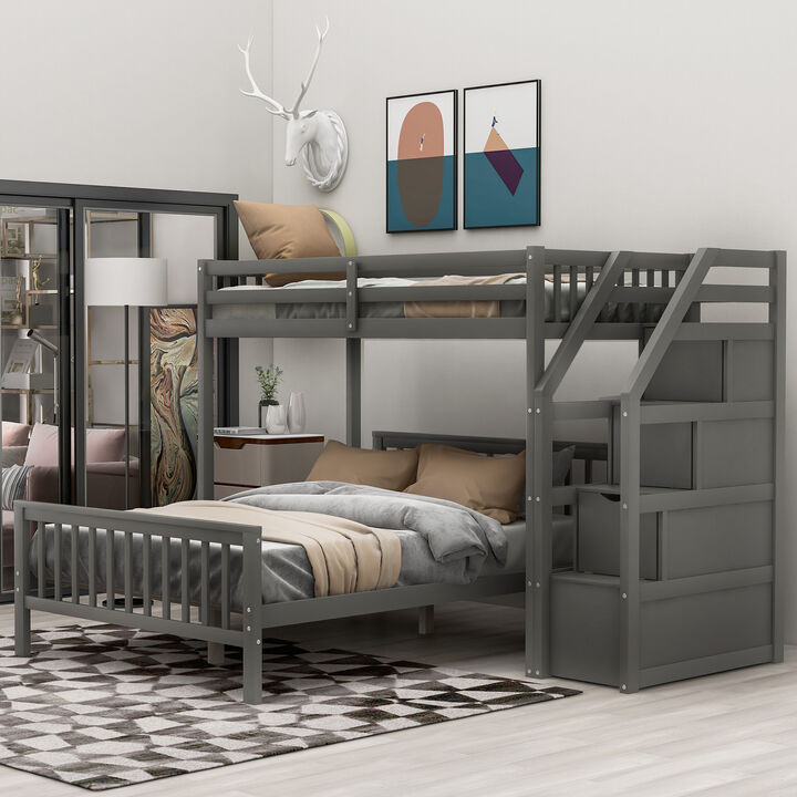 Whisen Twin over Full Loft Bed with Staircase, Pine, for Kids Bedroom