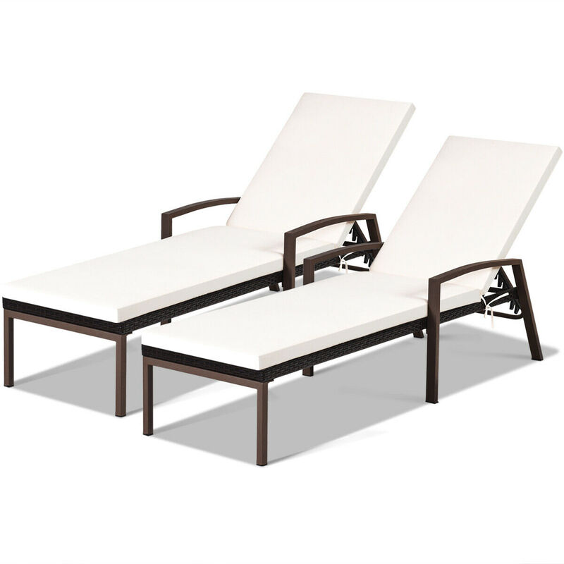 Adjustable Rattan Chaise Lounges Set for Patio &ndash; Ergonomic Chairs with Cushions (2PCS) image number 7