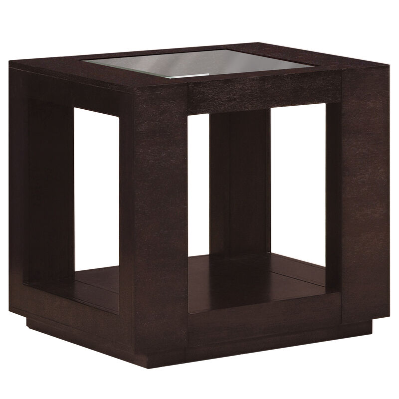 Monarch Specialties I 7811E Accent Table, Side, End, Nightstand, Lamp, Living Room, Bedroom, Veneer, Tempered Glass, Brown, Clear, Transitional image number 1