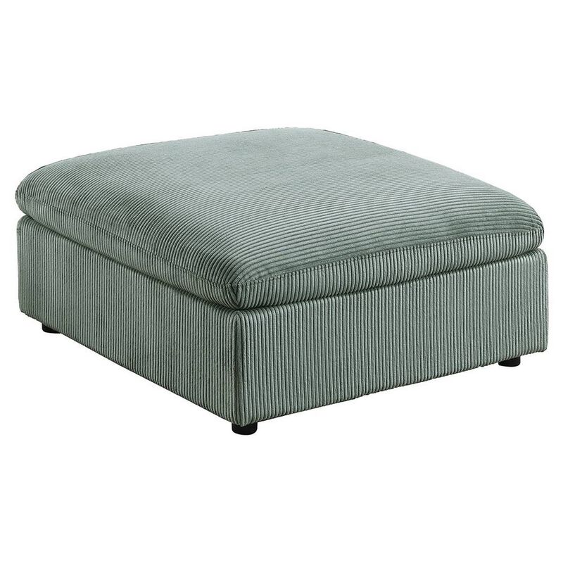Joana Cocktail Ottoman, Sage Green Corduroy, Modular Square 39 Inch - Benzara