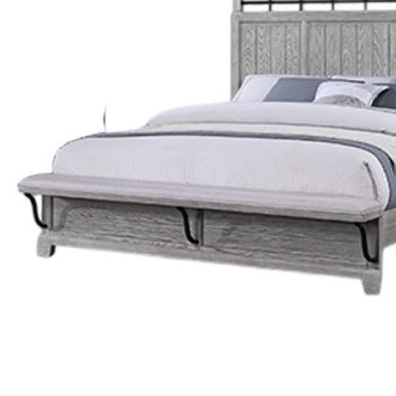 Bix King Size Bed w Upholstered Footboard, Light Gray Wood Grain