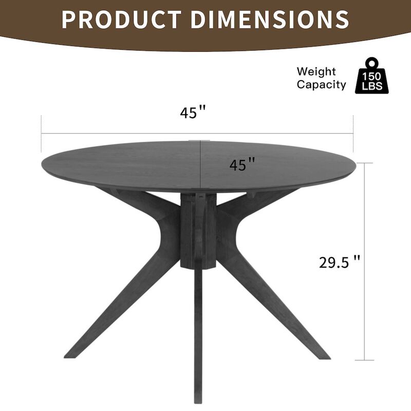 Glamour Home Blair Black Round Wood Dining Table with Tripod Style Base