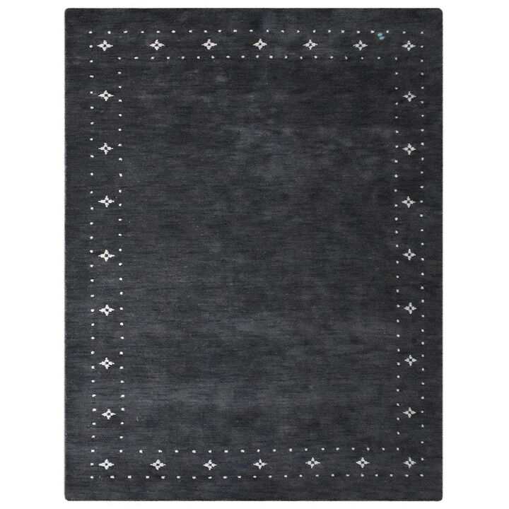 RUGSOTIC CARPETS HAND KNOTTED LOOM WOOL ECO-FRIENDLY AREA RUGS  - 6'x9', Rectangle, Charcoal Color, Contemporary Modern Design, High Pile Thick Handmade Anti Skid Rugs for Living Room (L00219)