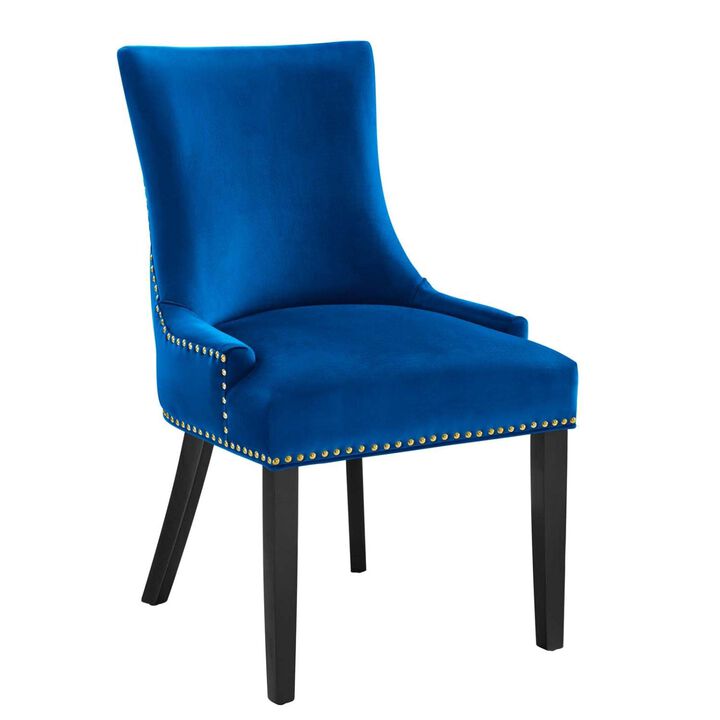 Modway Marquis 20.5" Velvet Dining Side Chairs in Navy/Black (Set of 2)