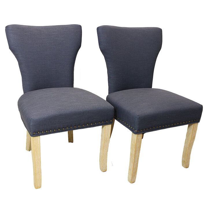 Transitional Jill Side Chair In Blue Weave Fabric in Natural 2-Piece Set