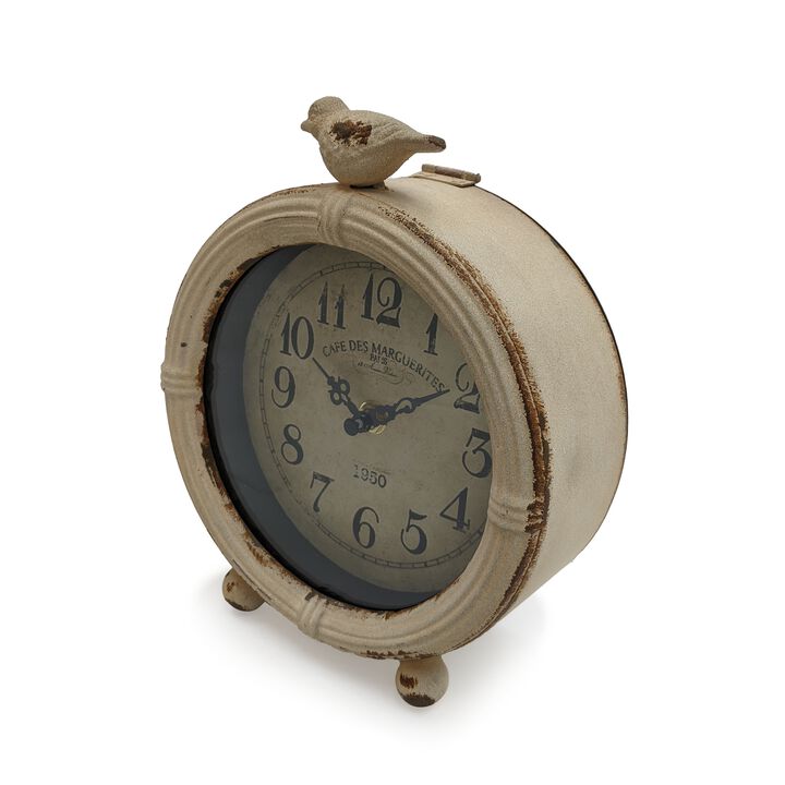 Distressed Off-White Table Clock