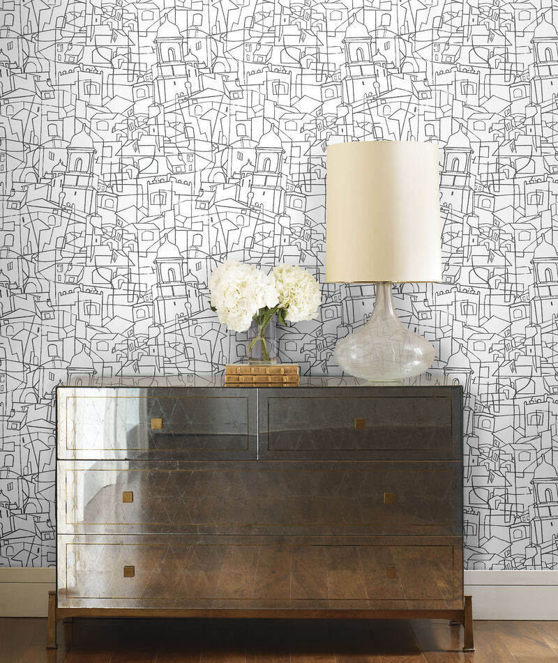 Cubist Cityscape Black Peel & Stick Wallpaper image number 2