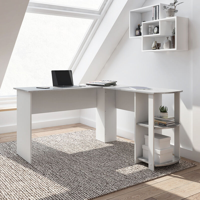 Modern L-Shaped Desk with Side Shelves, Grey image number 2