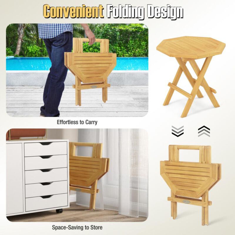 Hivvago Teak Wood Octagon Coffee Table with X-shaped Legs and Slatted Tabletop