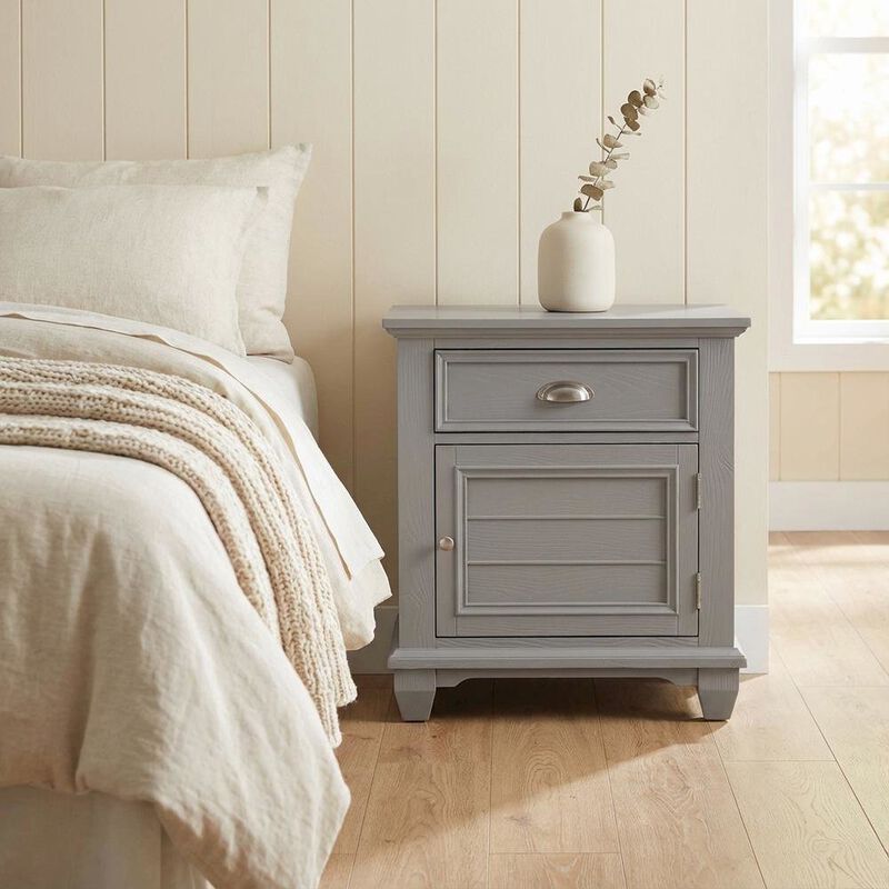 Wood Gray Nightstand with Single Drawer and Modern Design image number 2