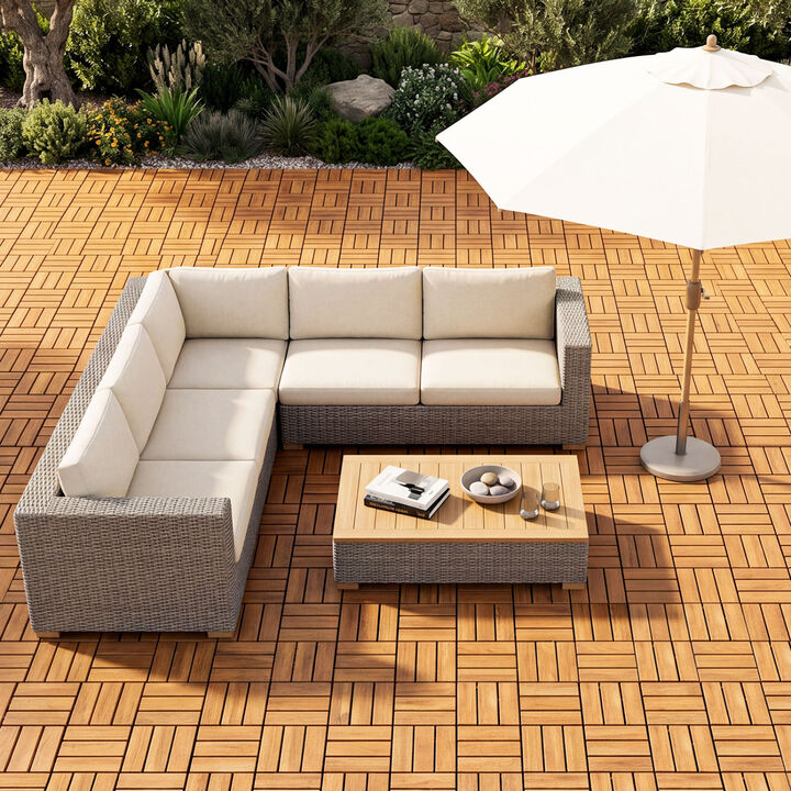 Acacia Wood Interlocking Deck Tiles 54 Piece Set for Balcony Patio and Garden-Natural