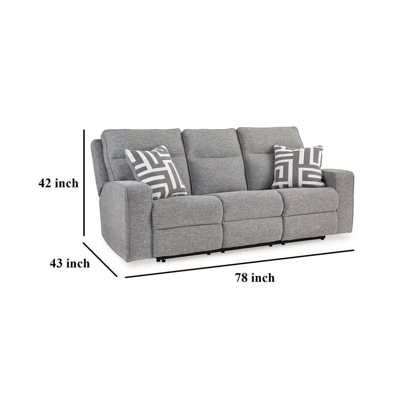 Cloe Power Reclining Loveseat, Gray Performance Nuvella, 2 Pillows - Benzara