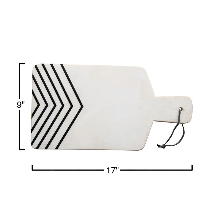 Marble Cheese Board with Chevron Design, White and Black