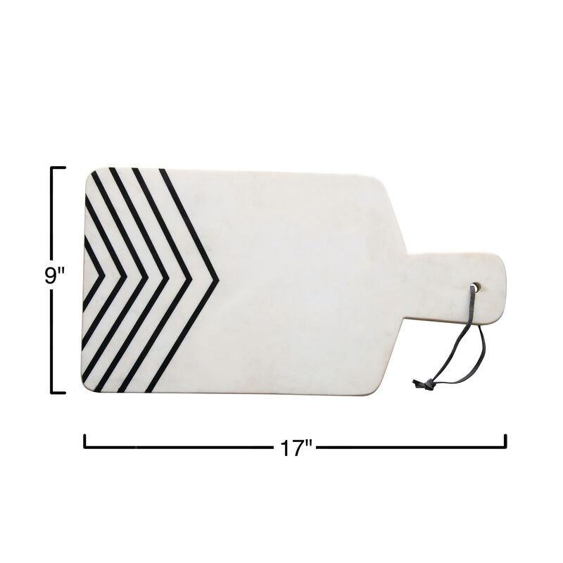 Marble Cheese Board with Chevron Design, White and Black image number 1