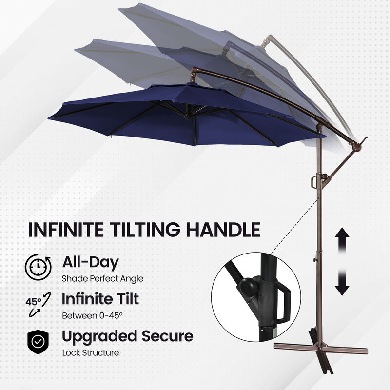 Mondawe 11ft Offset Patio Umbrella with Easy Tilt and Crank 360&deg; Rotate Patio Offset Hanging Outdoor Market Umbrella Cantilever Umbrella