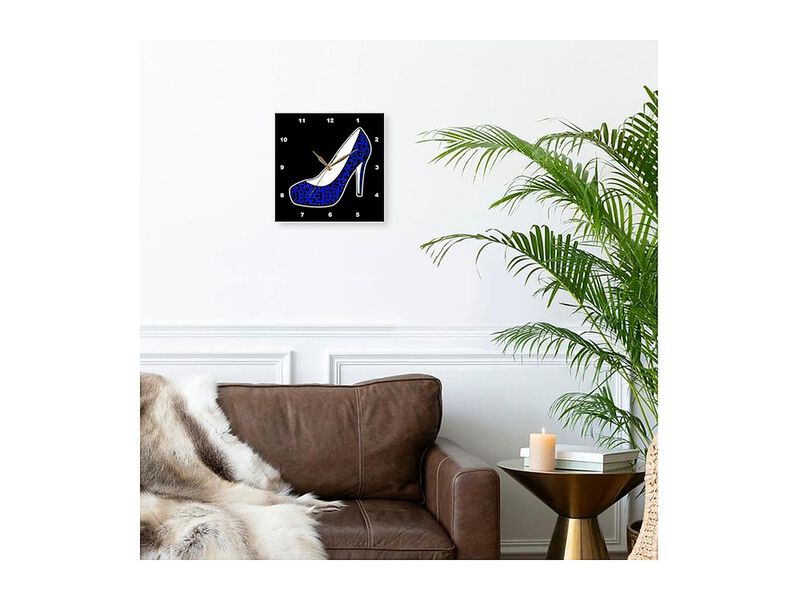 I Love Shoes Blue Cheetah High Heel Wall Clock 10 Inch Black Home Decor image number 2