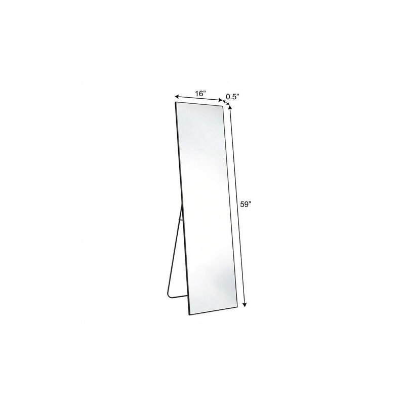 HomeRoots 59" Black Aluminum Freestanding And Wall Mounted Framed Full Length Mirror image number 5