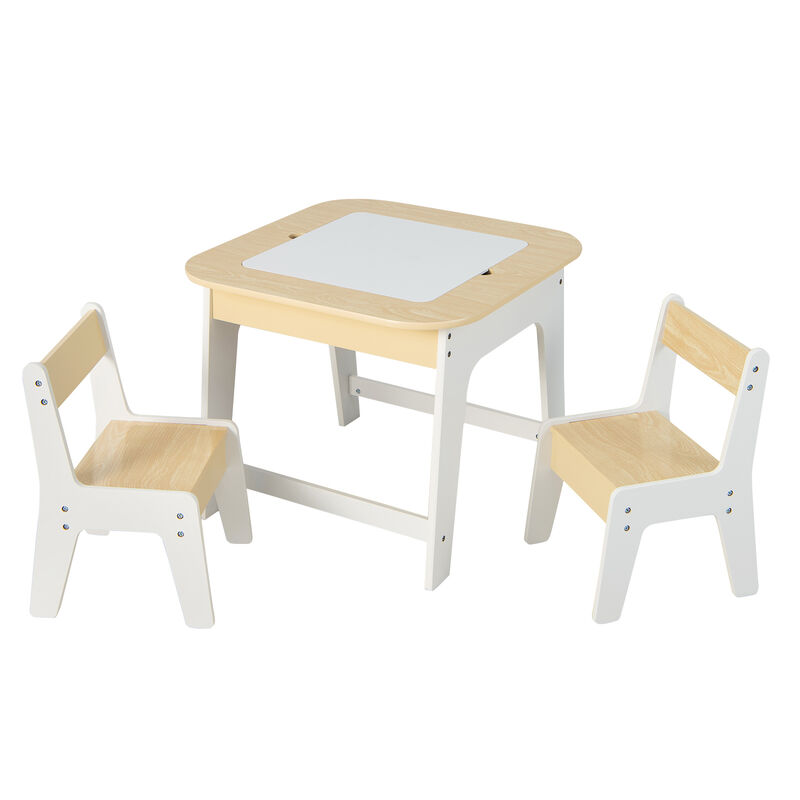 Kid's Table and Chairs Set with Double-sized Tabletop