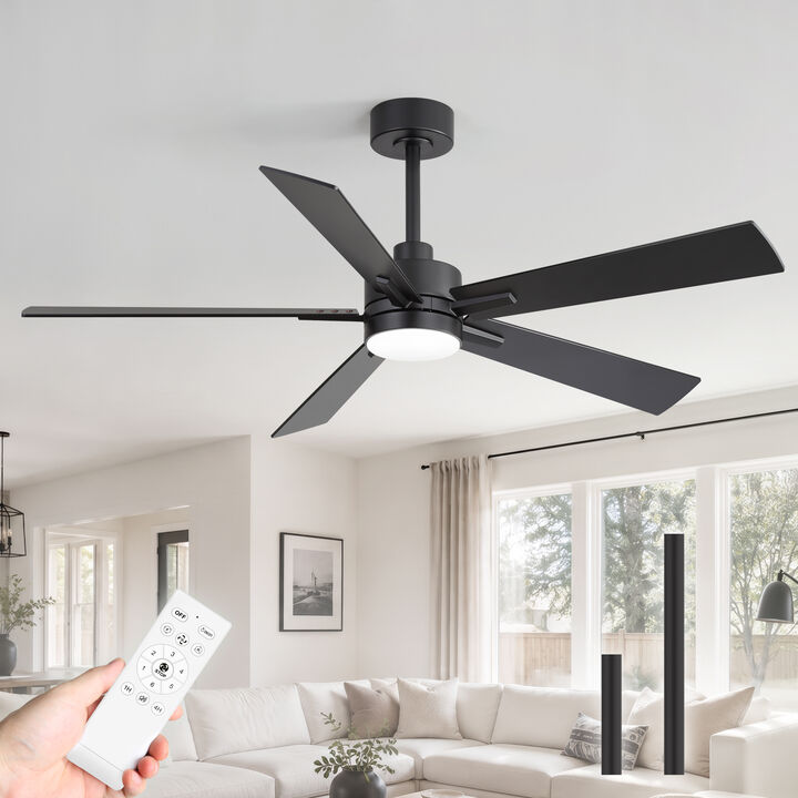 Breezary 52 In Low Profile Ceiling Fan with Light, 5 Blade Fan, 3 CCT Color, 6 Speed Remote Control