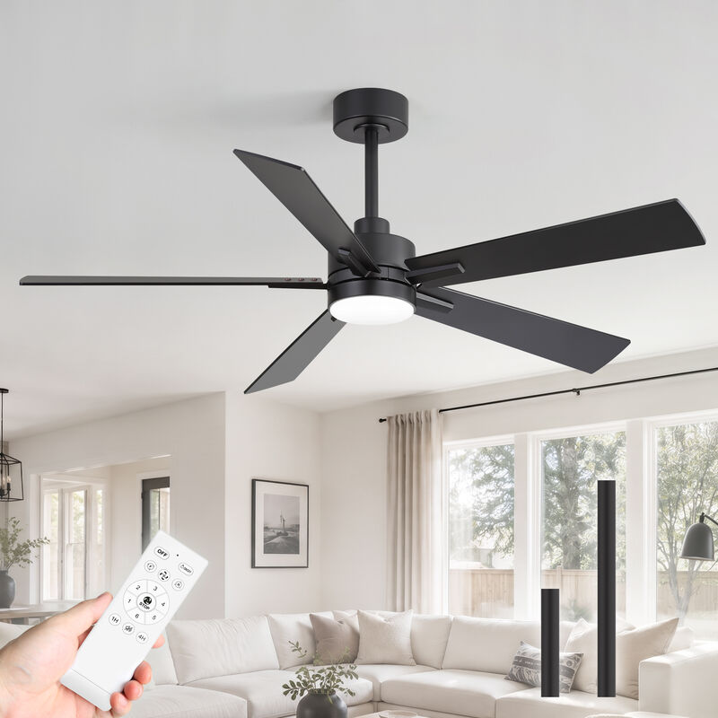 Breezary 52 In Low Profile Ceiling Fan with Light, 5 Blade Fan, 3 CCT Color, 6 Speed Remote Control image number 1