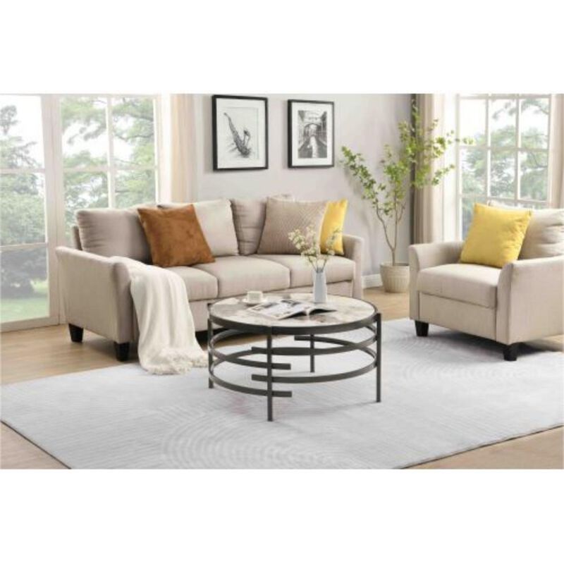 32.48'' Round Coffee Table With Sintered Stone Top&Sturdy Metal Frame, Modern Coffee Table for Living Room, Darker Gray image number 1