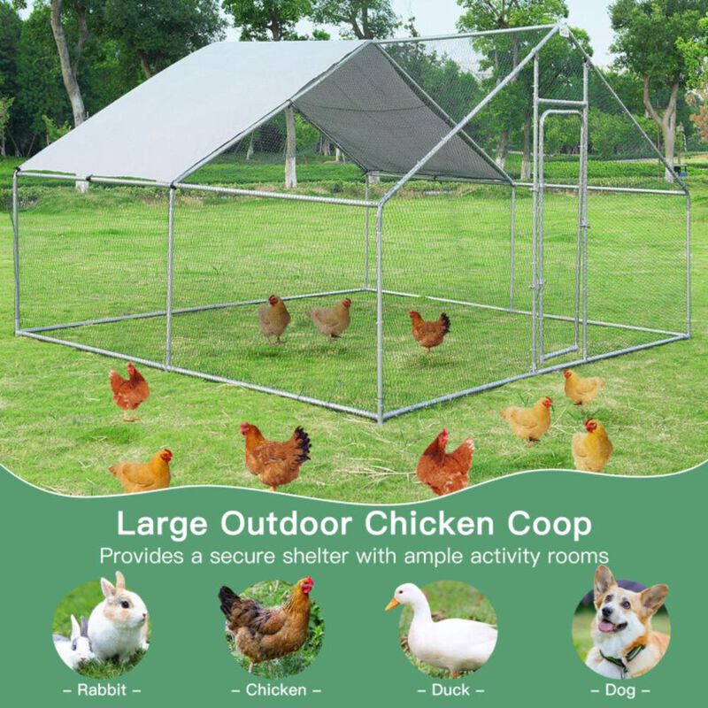 Hivvago 13 x 13 Feet Walk-in Chicken Coop with Waterproof Cover for Outdoor Backyard Farm