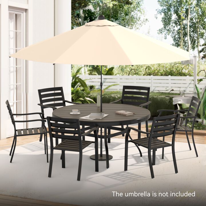 7 Pieces Outdoor Patio Dining Set, 6 Stackable Metal Dining Chairs and 52.95" Round Metal Dining Table
