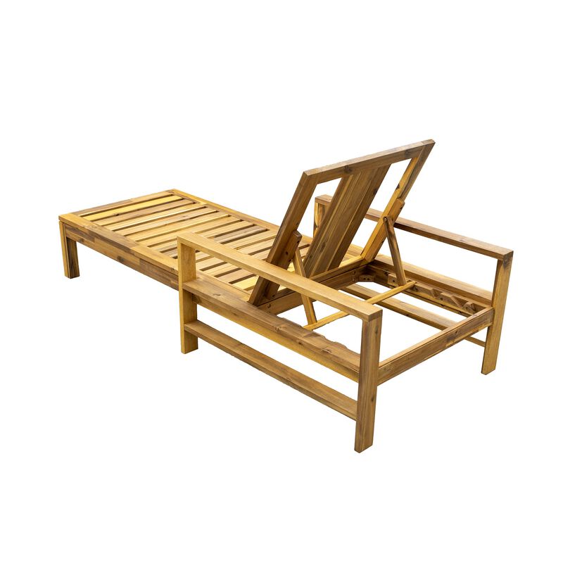 Merax Acacia Wood Outdoor Lounge Chair with Adjustable Backrest