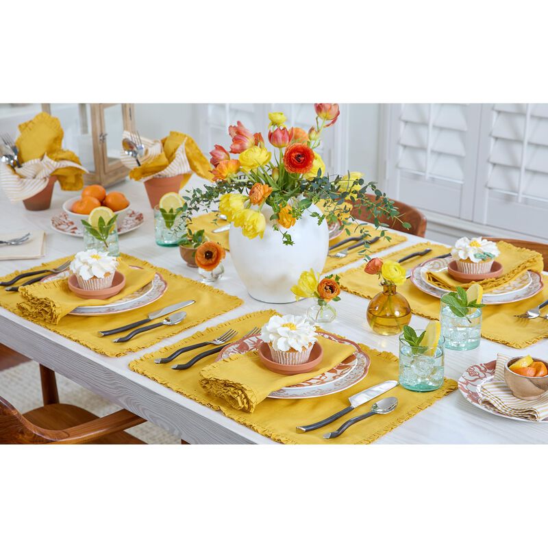 Solino Home 100% Pure Linen Placemats 14 x 19 Inch Set of 4 - Juliette Ruffle