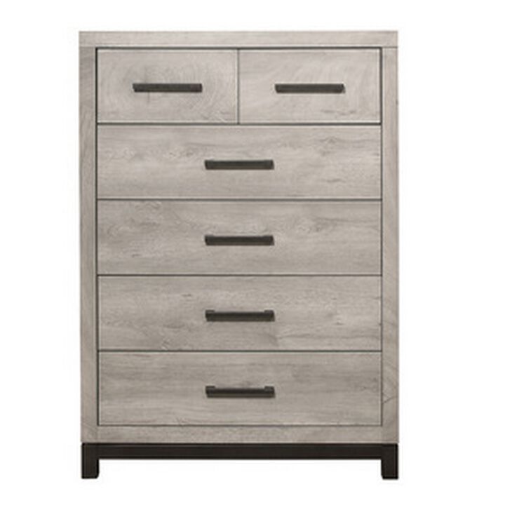 Deena 49 Inch 6 Drawer Tall Dresser Chest with Metal Handles, Light Gray - Benzara